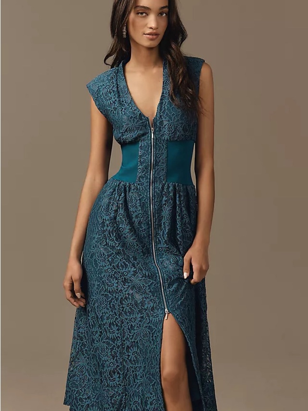 Tommie Cap-Sleeve Front-Zip Shirt Dress: Lace Edition by Anthropologie